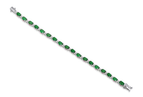 Claw Set Oval Cut Emerald & Round Diamond Tennis Bracelet