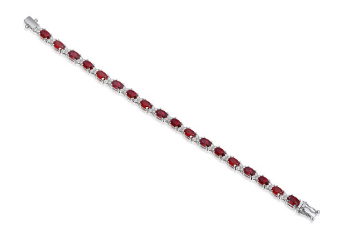 Claw Set Oval Cut Ruby & Round Diamond Tennis Bracelet