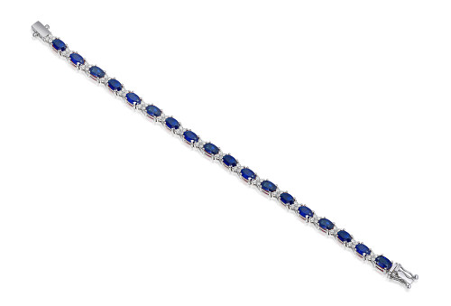 Claw Set Oval Cut Sapphire & Round Diamond Tennis Bracelet
