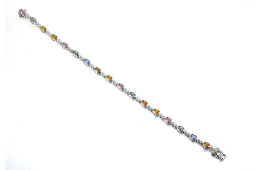 Rubover Set Oval Cut Multi Colour Sapphire & Round Diamond Tennis Bracelet