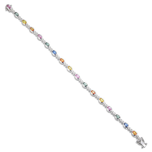 Rubover Set Oval Cut Multi Colour Sapphire & Round Diamond Tennis Bracelet