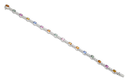 Rubover Set Oval Cut Multi Colour Sapphire & Round Diamond Tennis Bracelet