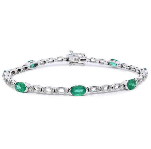 Rubover Set Oval Cut Emerald Tennis Bracelet