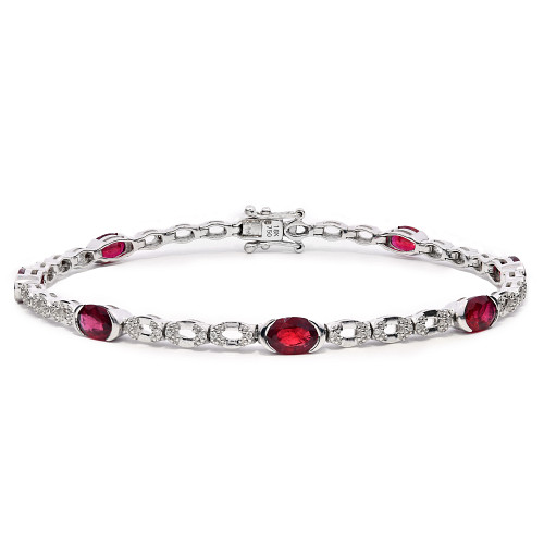 Rubover Set Oval Cut Ruby Tennis Bracelet
