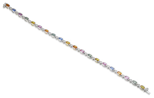 Rubover Set Oval Cut Multi Colour Sapphire & Round Diamond Tennis Bracelet