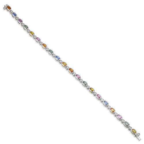 Rubover Set Oval Cut Multi Colour Sapphire & Round Diamond Tennis Bracelet