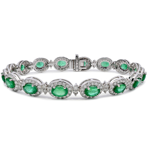 Micro Set Oval Cut Emerald & Diamond Halo Tennis Bracelet