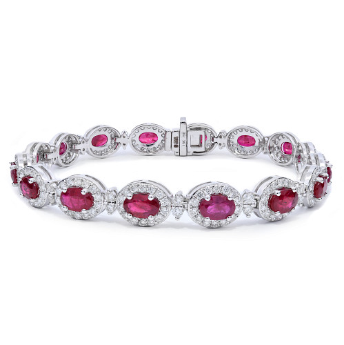 Micro Set Oval Cut Ruby & Diamond Halo Tennis Bracelet