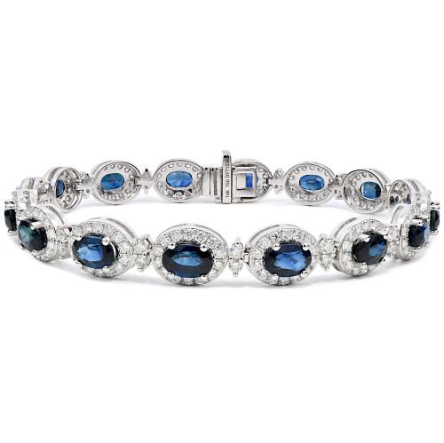 Micro Set Oval Cut Sapphire & Diamond Halo Tennis Bracelet