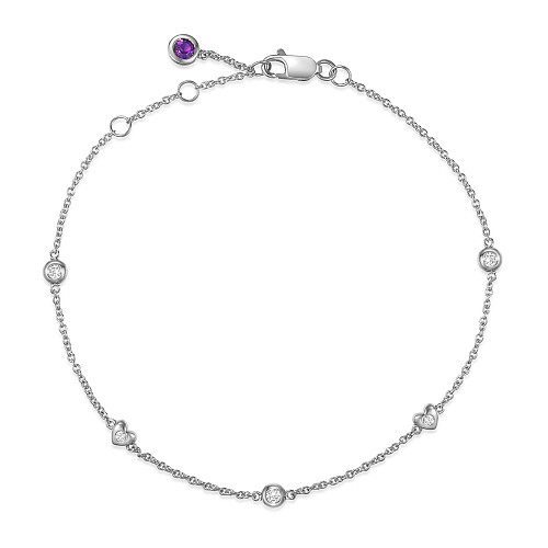 Rubover Amethyst and Set Round Brilliant Cut Diamond Assorted Bracelet
