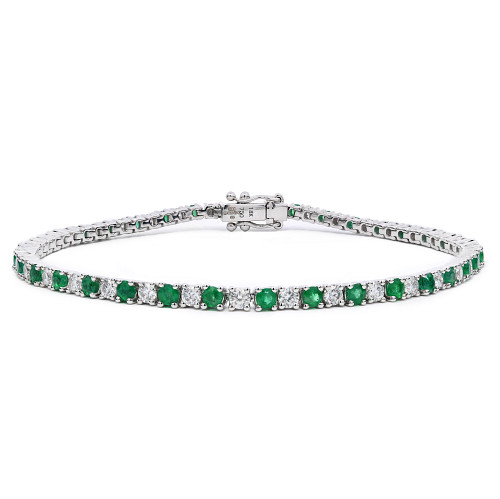 Round Brilliant Cut 2.3mm Emerald and Diamond Claw Set Tennis Bracelet