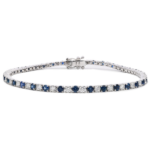Round Brilliant Cut 2.3mm Sapphire and Diamond Claw Set Tennis Bracelet