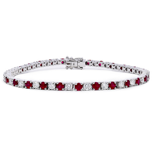 Round Brilliant Cut 2.8mm Ruby and Diamond Claw Set Tennis Bracelet