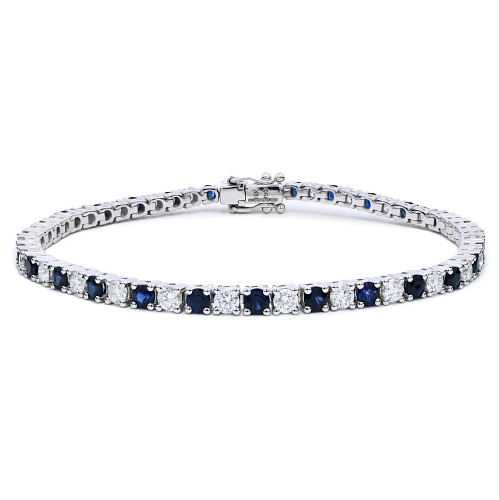 Round Brilliant Cut 2.8mm Sapphire and Diamond Claw Set Tennis Bracelet