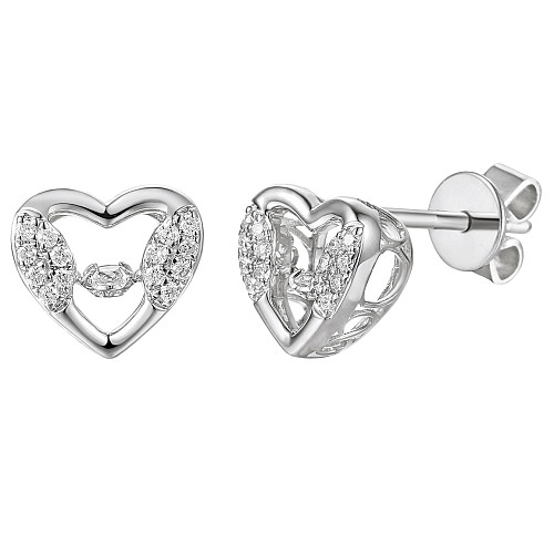 Round Brilliant Cut Dancing Diamond Heart Shaped Earrings