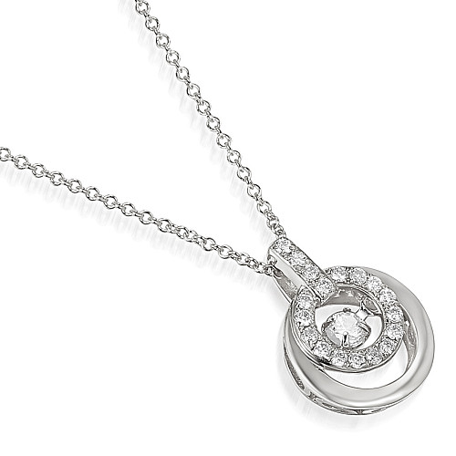 Round Brilliant Cut Diamond Claw Set Halo Dancing Diamond Necklace
