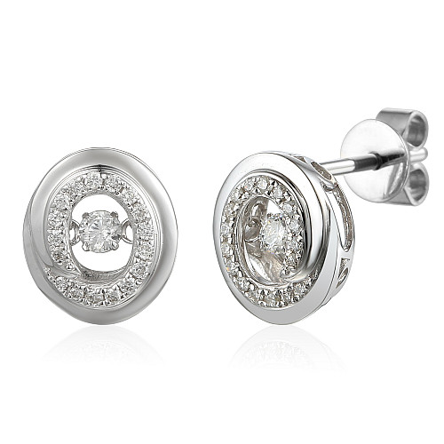 Round Brilliant Cut Diamond Claw Set Halo Dancing Diamond Earring