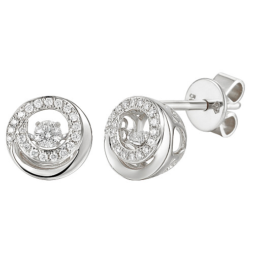 Round Brilliant Cut Diamond With Milgrain Micro Set Halo Dancing Diamond Earrings