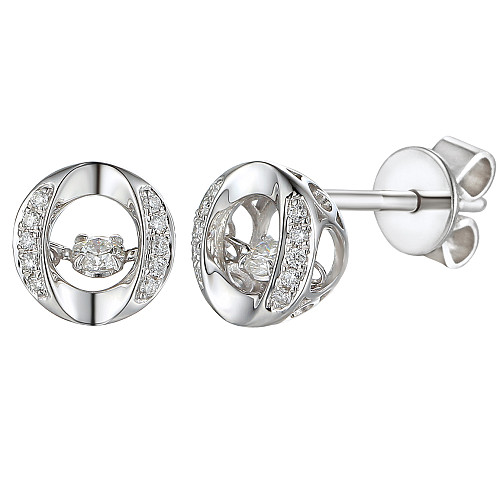 Round Brilliant Cut Diamond With Micro Set Halo Dancing Diamond Earrings