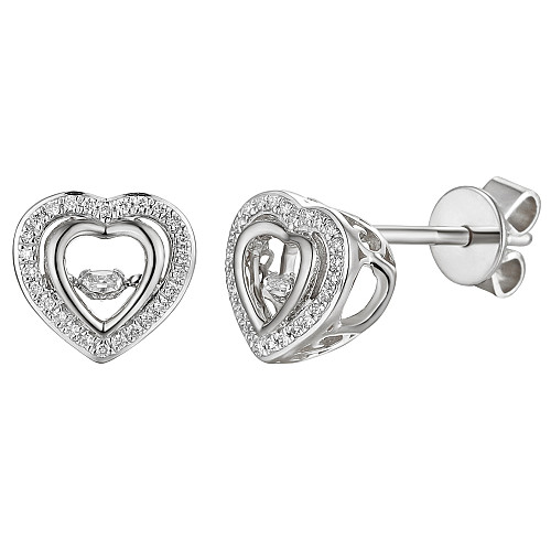 Round Brilliant Cut Diamond With Micro Set Heart Shape Halo Dancing Diamond Earrings