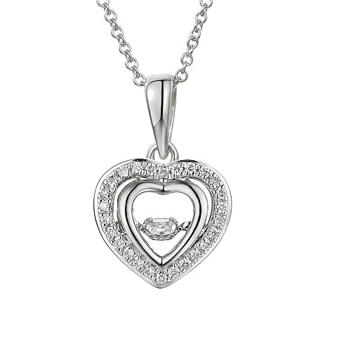 Round Brilliant Cut Diamond With Micro Set Heart Shape Halo Dancing Diamond Pendant