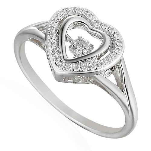 Round Brilliant Cut Diamond With Micro Set Heart Shape Halo Dancing Diamond Ring