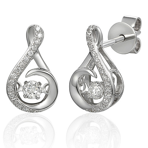 Round Brilliant Cut Diamond With Micro Set Halo Dancing Diamond Earrings