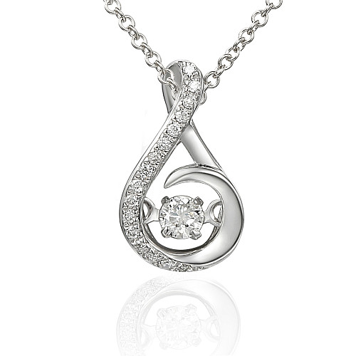 Round Brilliant Cut Diamond With Micro Set Halo Dancing Diamond Pendant