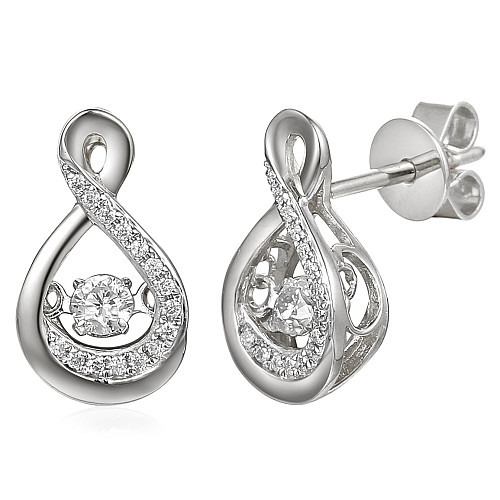 Round Brilliant Cut Diamond With Micro Set Halo Dancing Diamond Earrings