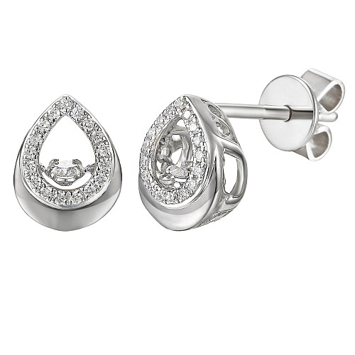 Round Brilliant Cut Diamond With Micro Set Pear Shape Halo Dancing Diamond Earrings
