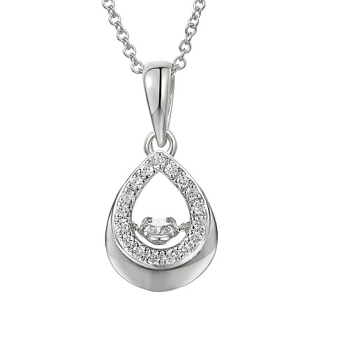 Round Brilliant Cut Diamond With Micro Set Pear Shape Halo Dancing Diamond Pendant