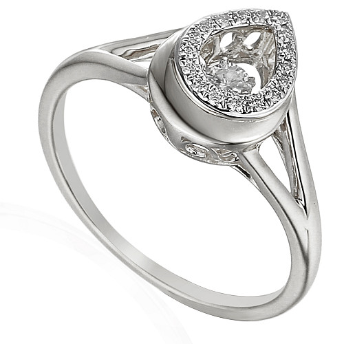 Round Brilliant Cut Diamond With Micro Set Pear Shape Halo Dancing Diamond Ring