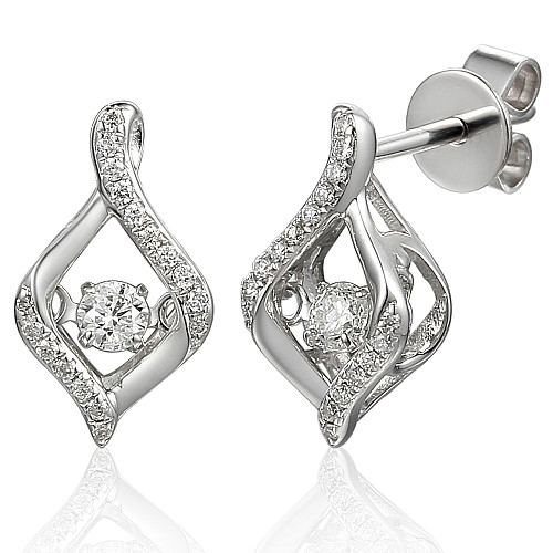 Round Brilliant Cut Diamond With Micro Set Twist Halo Dancing Diamond Earrings
