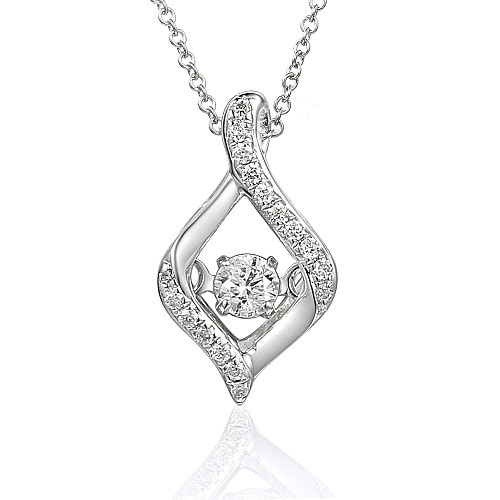 Round Brilliant Cut Diamond With Micro Set Twist Halo Dancing Diamond Necklace