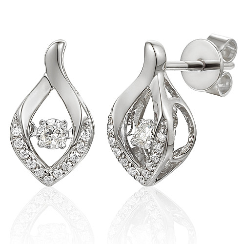 Round Brilliant Cut Diamond With Micro Set Halo & Split Shoulders Dancing Diamond Earrings