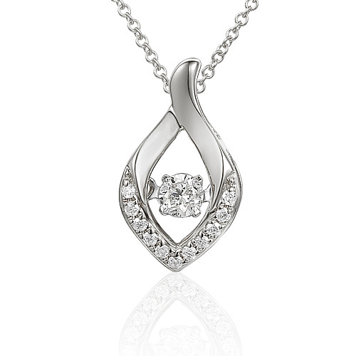 Round Brilliant Cut Diamond With Micro Set Halo & Split Shoulders Dancing Diamond Necklace