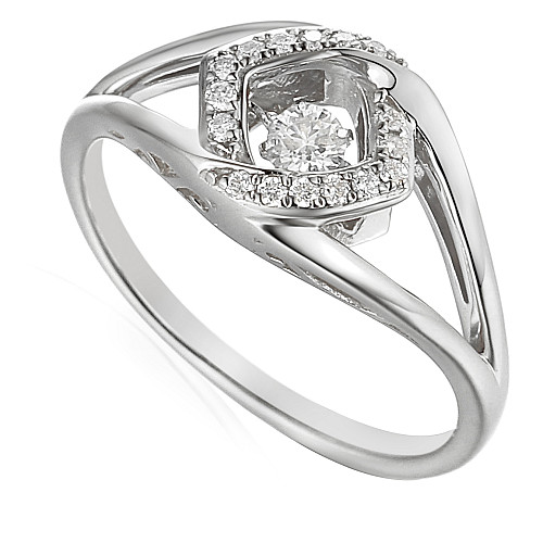 Round Brilliant Cut Diamond With Micro Set Halo & Split Shoulders Dancing Diamond Ring