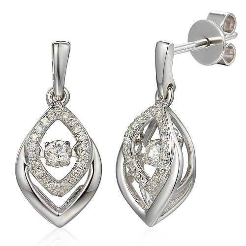 Round Brilliant Cut Diamond With Micro Set Marquise Shape Halo Dancing Diamond Earrings