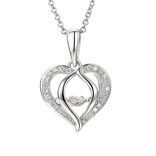 Round Brilliant Cut Diamond With Micro Set Heart Shape Halo Dancing Diamond Necklace