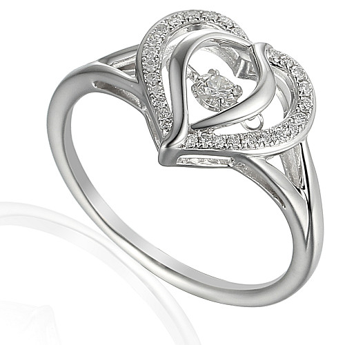 Round Brilliant Cut Diamond With Micro Set Heart Shape Halo Dancing Diamond Ring