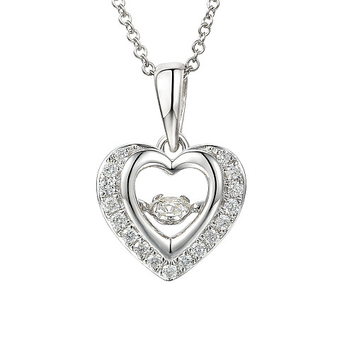 Round Brilliant Cut Diamond With Micro Set Heart Shape Halo Dancing Diamond Necklace