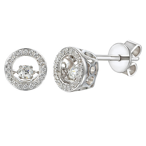 Round Brilliant Cut Diamond With Micro Set Halo Dancing Diamond Earrings