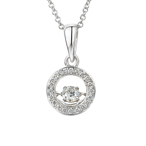 Round Brilliant Cut Diamond With Micro Set Halo Dancing Diamond Necklace