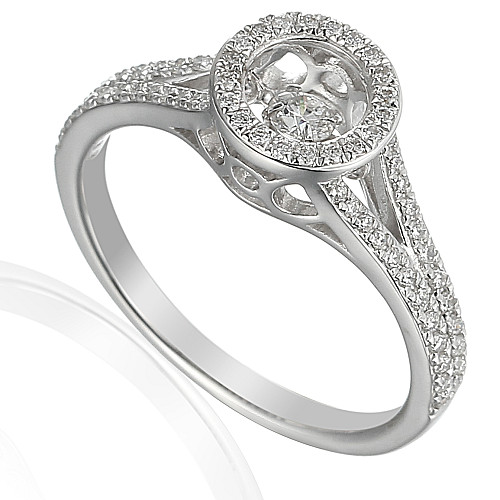 Round Brilliant Cut Diamond With Micro Set Halo & Split Shoulders Dancing Diamond Ring