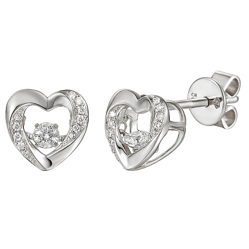 Round Brilliant Cut Diamond With Heart Shape Halo Dancing Diamond Earrings