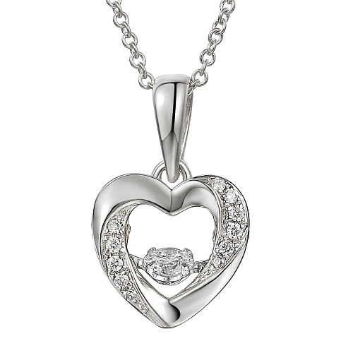 Round Brilliant Cut Diamond With Heart Shape Halo Dancing Diamond Necklace