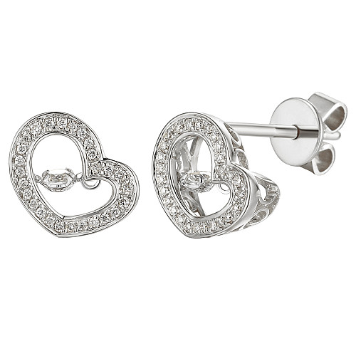 Round Brilliant Cut Diamond With Micro Set Angled Heart Shape Halo Dancing Diamond Earrings