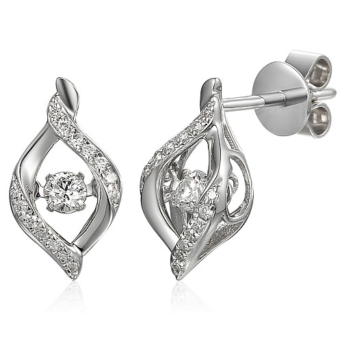 Round Brilliant Cut Diamond With Micro Set Marquise Shape Halo Dancing Diamond Earrings