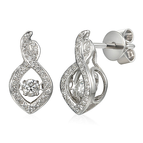 Round Brilliant Cut Diamond With Micro Set Twist Halo Dancing Diamond Earrings