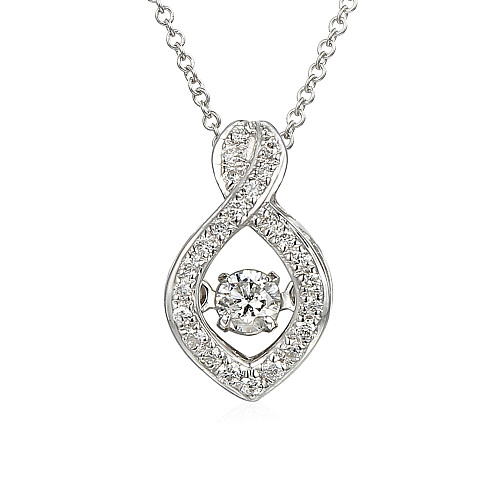 Round Brilliant Cut Diamond With Micro Set Twist Halo Dancing Diamond Necklace